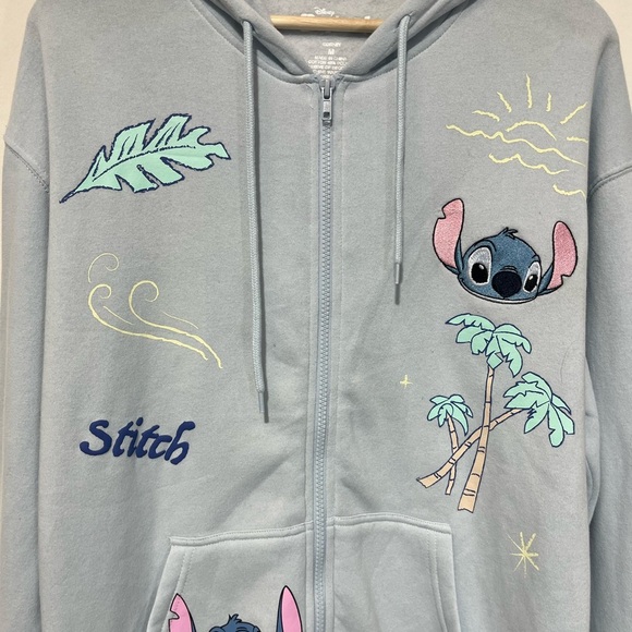 Disney Stitch Light Blue Full Zip Hoodie Stitch Character Cotton Blend Size M - Picture 6 of 8